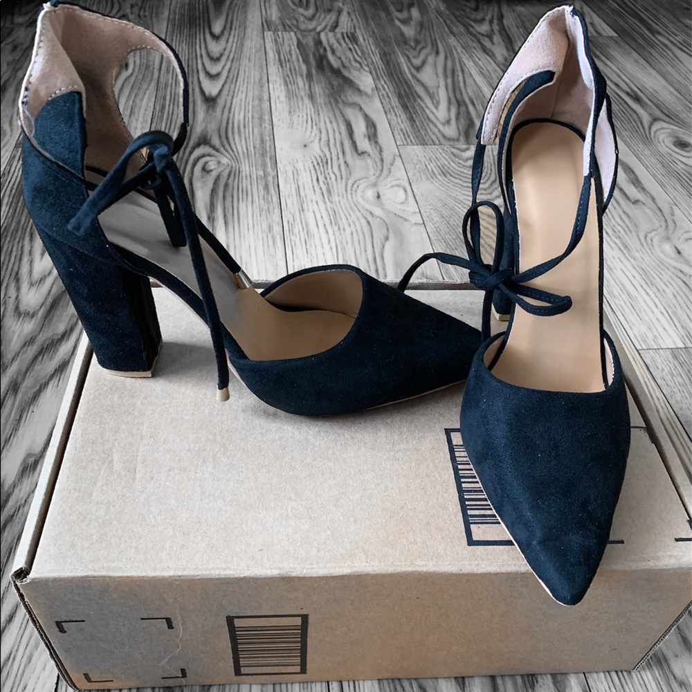Black suede high heels size 10